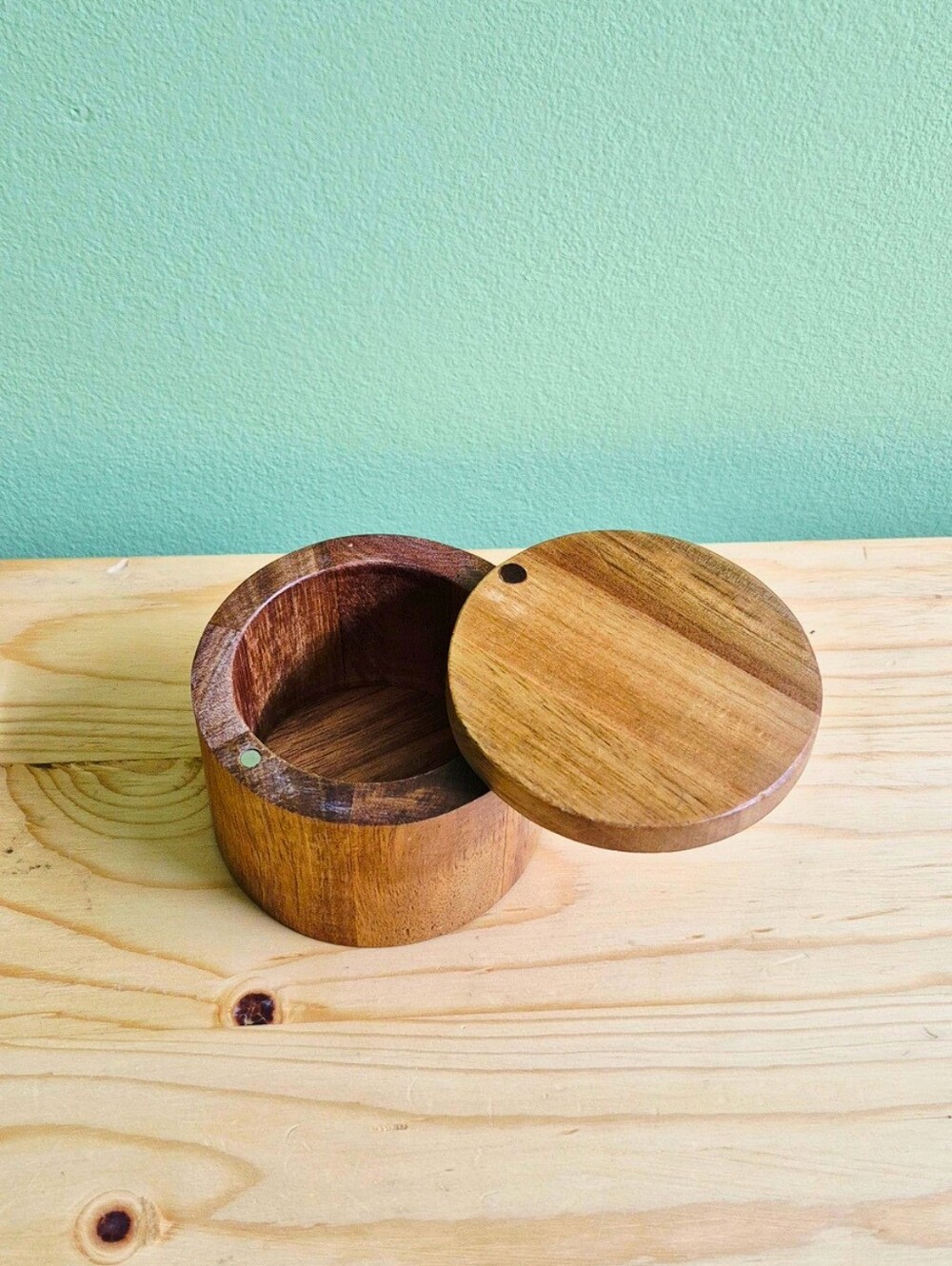 Acacia wood salt or spice box